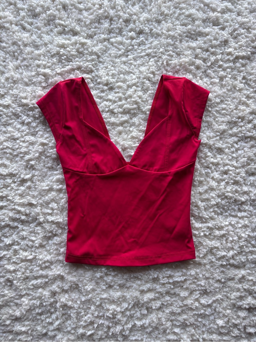 Fitted Deep V Crop Top in Hot Pink